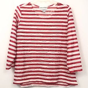 Cathy Daniels Shirt Top Blouse Red White Sheer